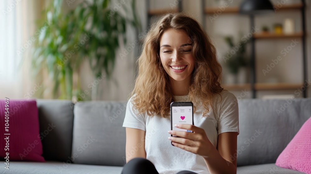 Home, sofa and woman with smartphone for scroll, chat and text message for plans with online contact. Smile, female person and cellphone with dating website for flirting, match partner or mobile app Home, sofa and woman with smartphone for scroll, chat and text message for plans with online contact. Smile, female person and cellphone with dating website for flirting, match partner or mobile app