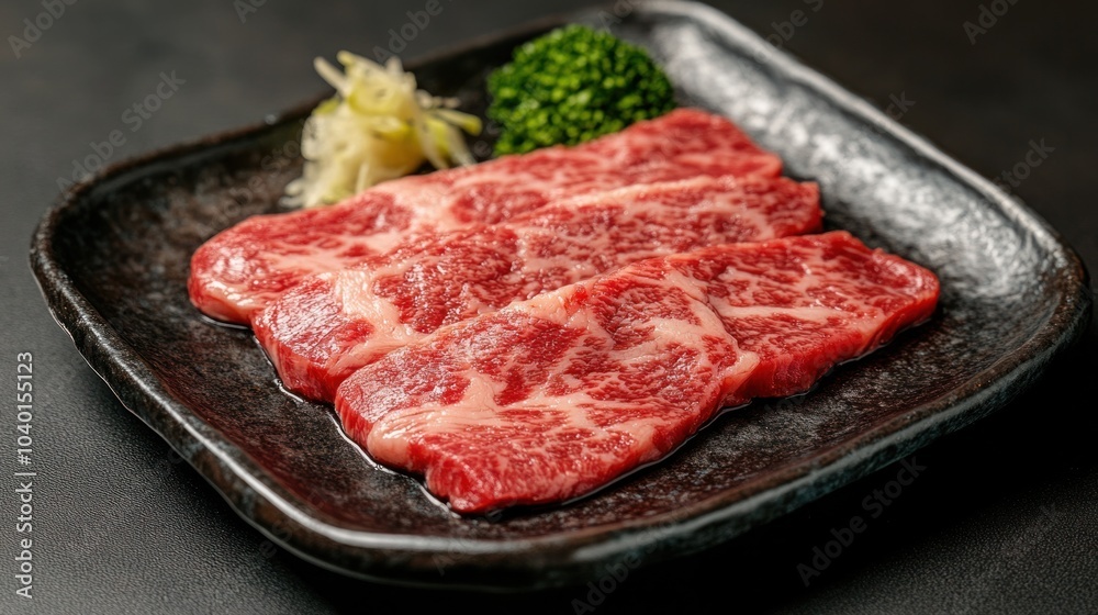 Japanese Wagyu beef steak cut, with perfect marbling and vibrant red color