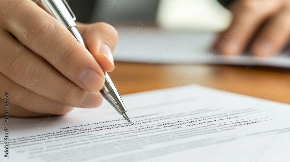 Life insurance policy document being signed by a client at an agent's office Life insurance policy document being signed by a client at an agent's office