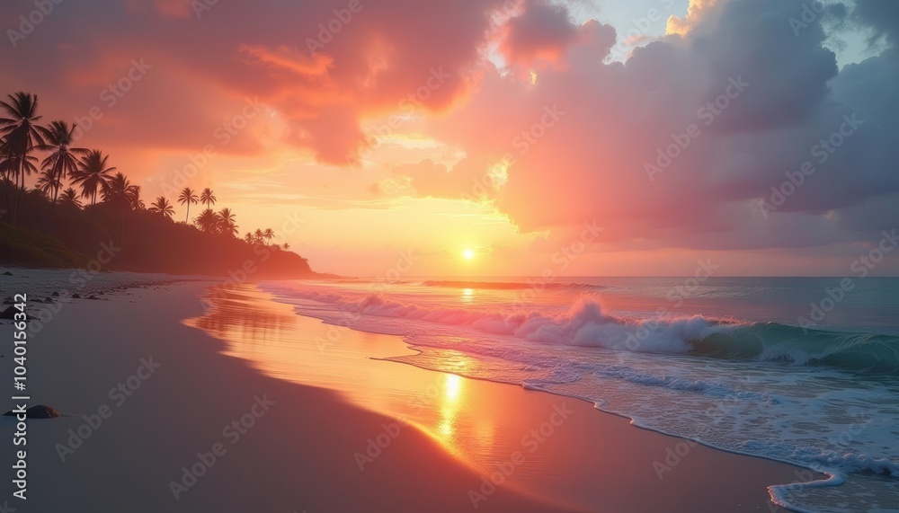 Fototapeta premium Sunset at the beach a moment of tranquility