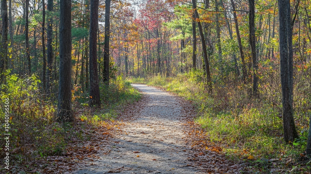 Quiet North American woodland path in autumn with colorful leaves and room for copy Quiet North American woodland path in autumn with colorful leaves and room for copy