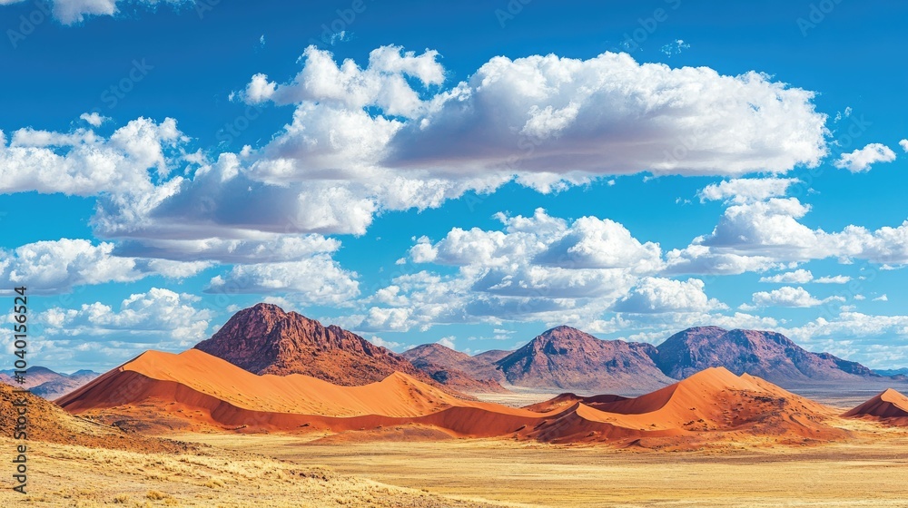 Naklejka premium Red sand dunes of the Namib Desert, with vast open space for copy