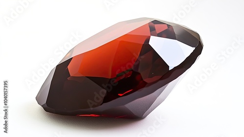 A beautiful garnet gemstone sparkling with deep red hues, arranged on a white background