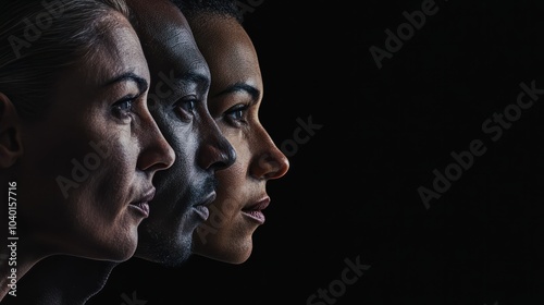 Human face made from portrait of different people of diverse age, gender and race over black background. Concept of social equality, human rights, freedom, diversity, acceptance