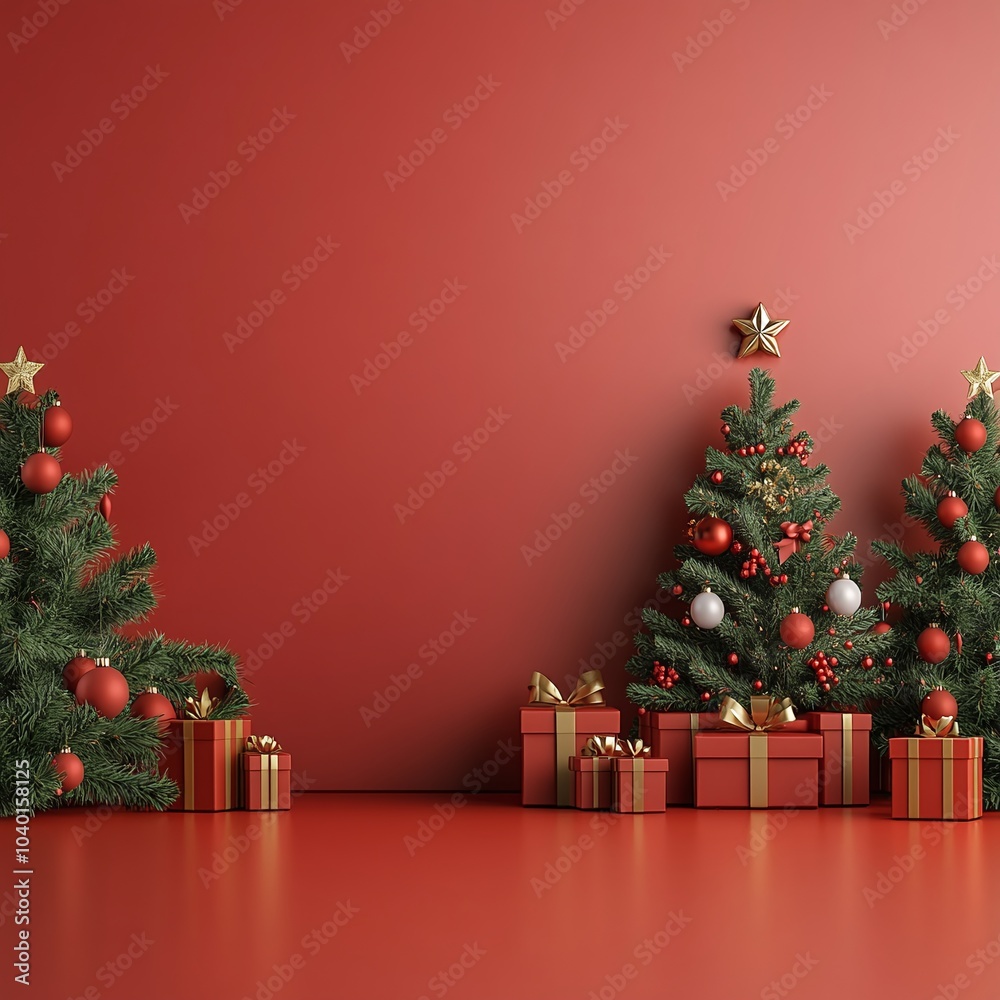 3D Festive Christmas Trees with Presents and Ornaments 3D Festive Christmas Trees with Presents and Ornaments