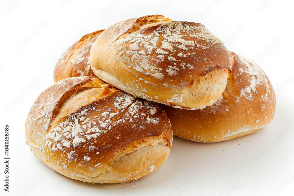 Freshly baked round bread loaf. Fresh buns on a white background Freshly baked round bread loaf. Fresh buns on a white background