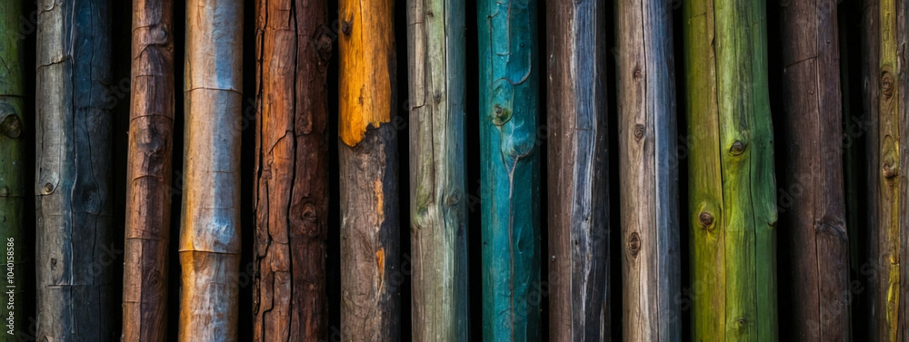 Colorful wooden poles create an abstract texture Colorful wooden poles create an abstract texture