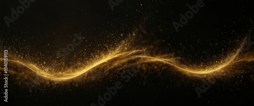 An abstract representation of magic gold dust swirling over a black background