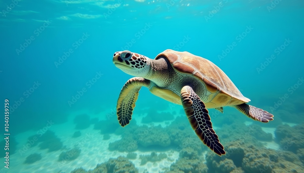 Fototapeta premium Sea Turtle in the Deep Blue