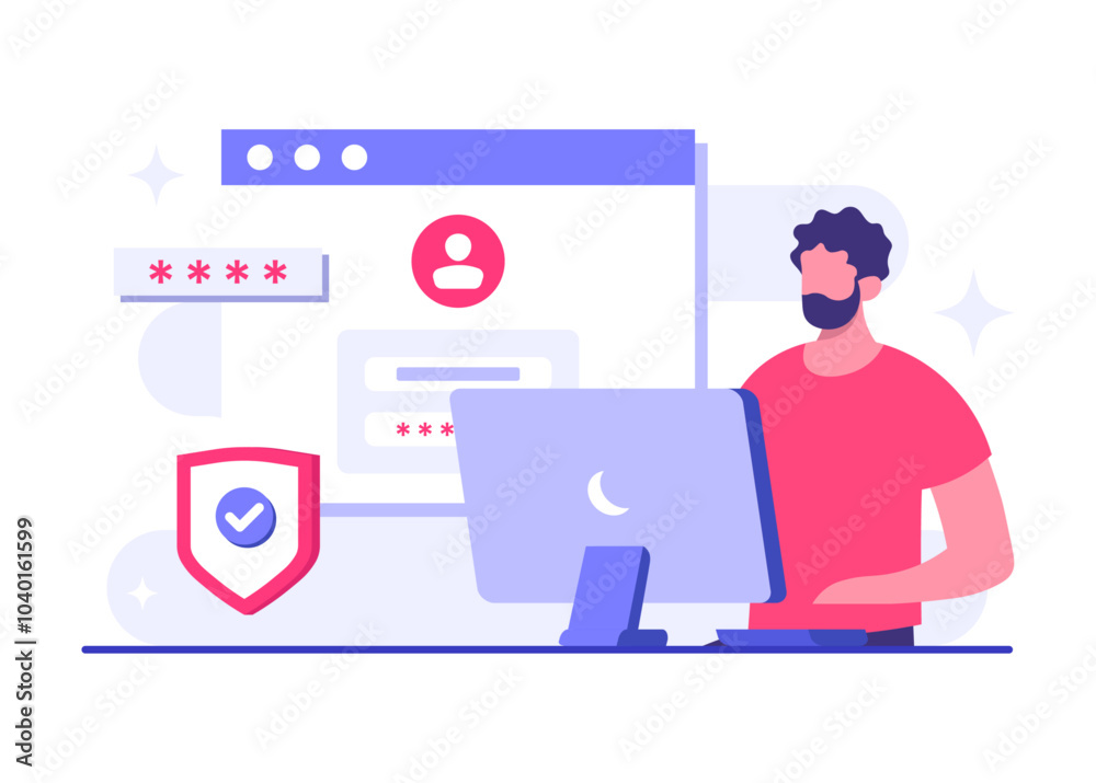Password secure access, Data protection, Cyber security, Internet security, information privacy, Account protection flat vector illustration for landing page, app, web banner, infographic, poster Password secure access, Data protection, Cyber security, Internet security, information privacy, Account protection flat vector illustration for landing page, app, web banner, infographic, poster
