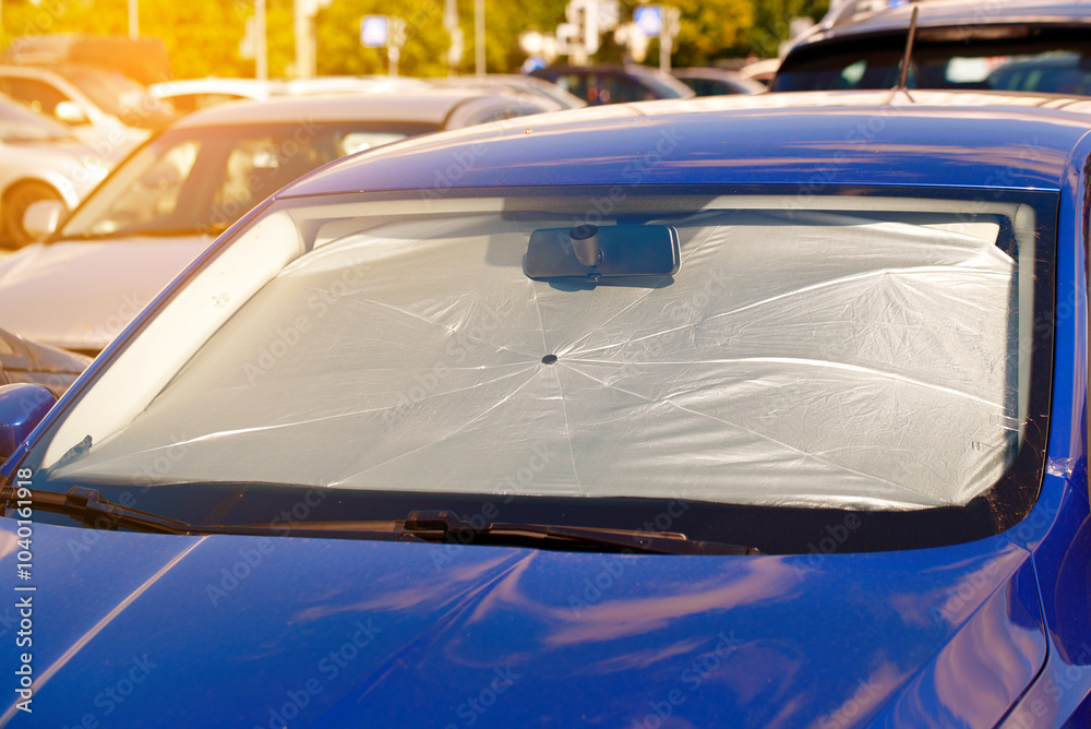 Car windshield sunshade providing protection from intense sunlight and UV rays in heat season, keep the vehicle's interior cool and shield the dashboard from heat damage