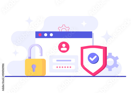 Password secure access, Data protection, Cyber security, Internet security, information privacy, Account protection flat vector illustration for landing page, app, web banner, infographic, poster