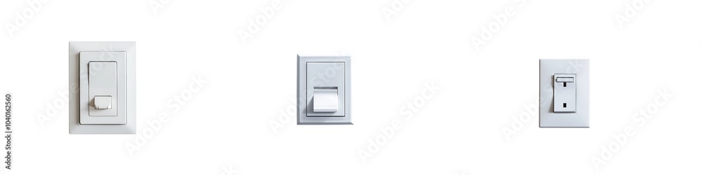 Set of white plastic electrical light switch on a transparent background Set of white plastic electrical light switch on a transparent background