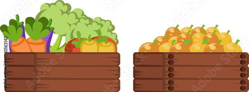 vegetable and fruit in wooden box from harvest