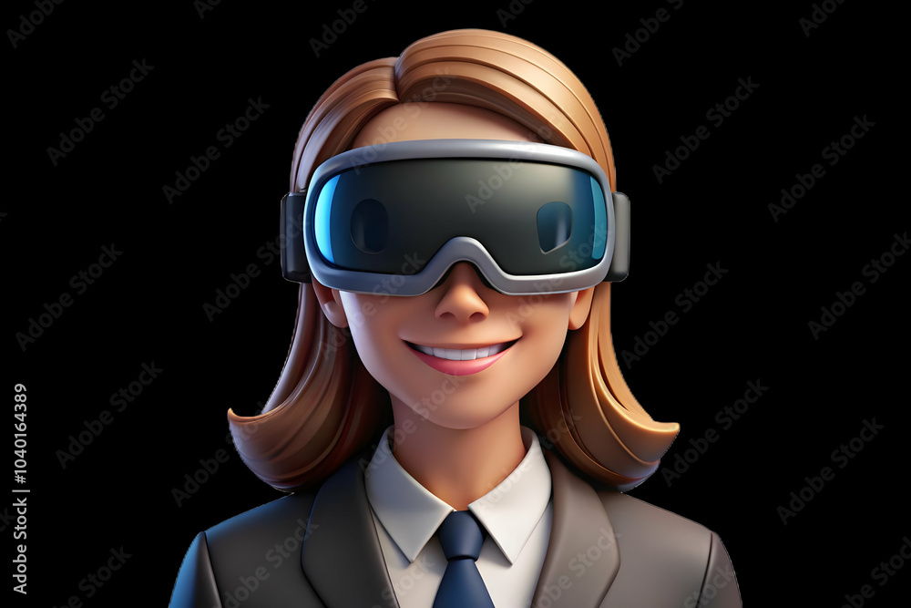 Close up of businesswoman wearing VR headset in modern office, showcasing innovation and technology in workplace environments, macro shot with ample copy space ideal for photo stock concept. Close up of businesswoman wearing VR headset in modern office, showcasing innovation and technology in workplace environments, macro shot with ample copy space ideal for photo stock concept.