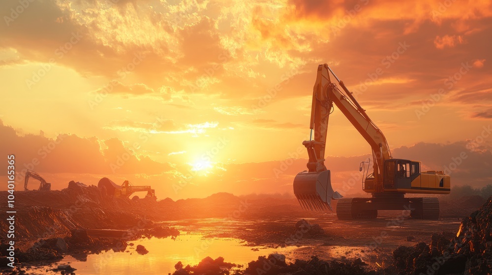 custom made wallpaper toronto digitalPowerful construction equipment working at a site, with a dramatic sunset in the background