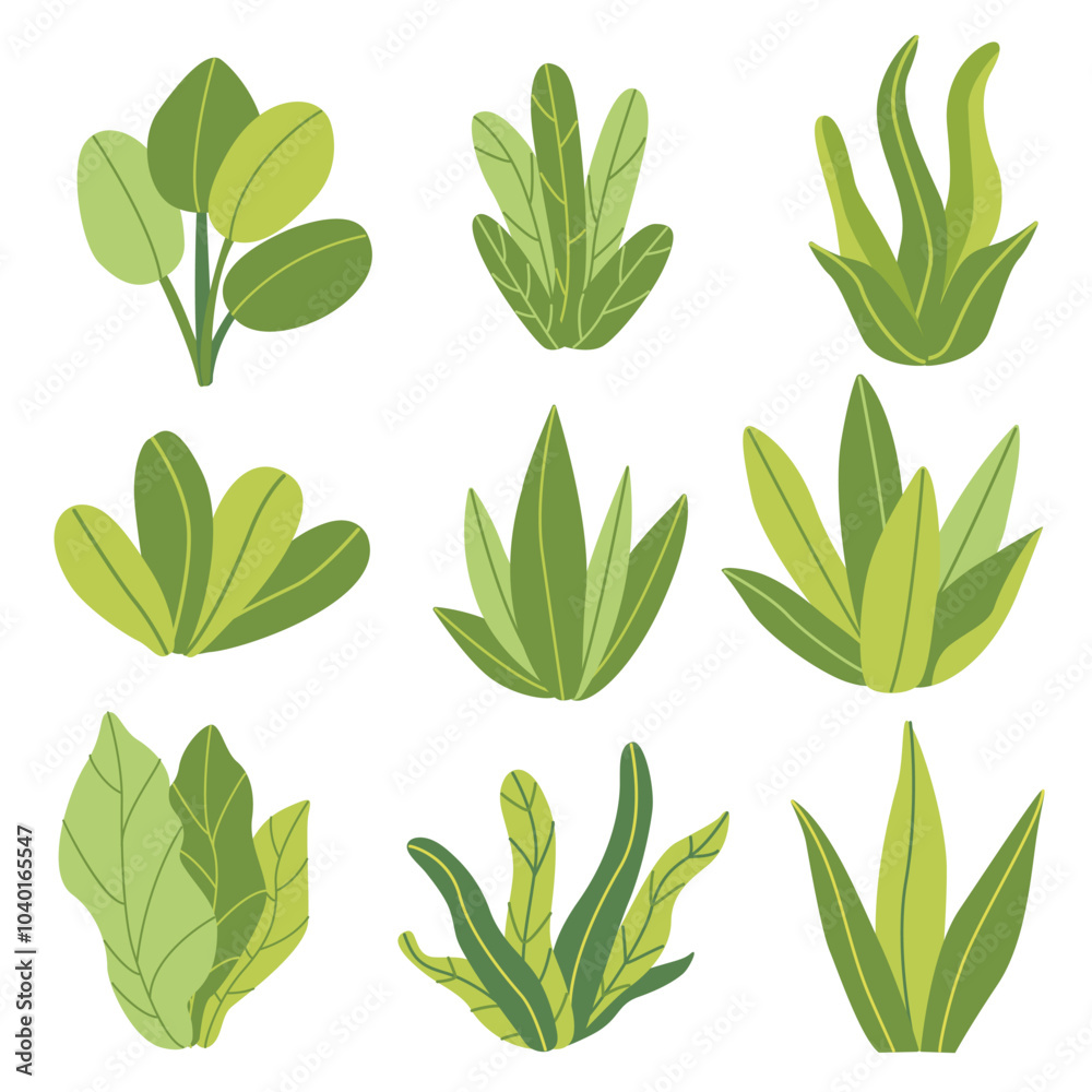 Set of green plants in a flat hand d rawn style vector illustration. Simple, minimalistic designs, perfect for eco-friendly projects, botanical themes, or nature-inspired decorations. Set of green plants in a flat hand d rawn style vector illustration. Simple, minimalistic designs, perfect for eco-friendly projects, botanical themes, or nature-inspired decorations.