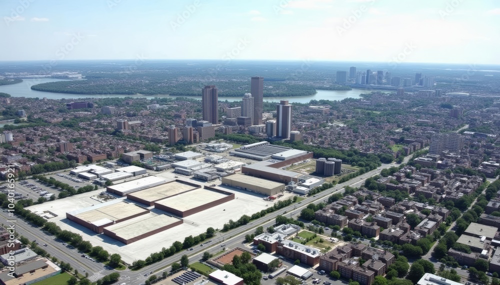 Aerial view of bustling cityscape with urban development Aerial view of bustling cityscape with urban development