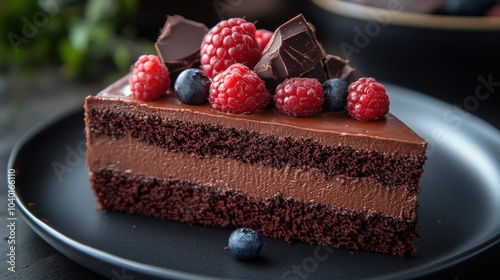 Chocolate Cake with Raspberries and Chocolate Pieces