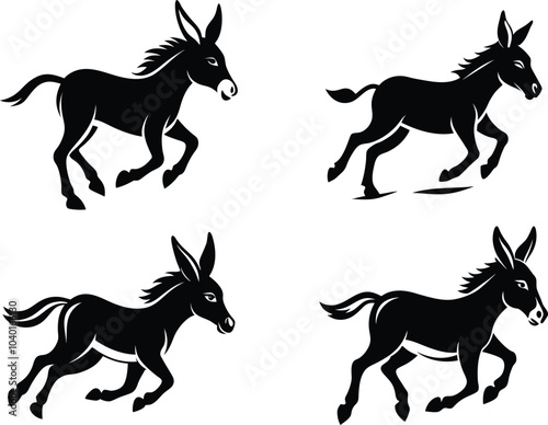 Donkey silhouettes vector illustration.