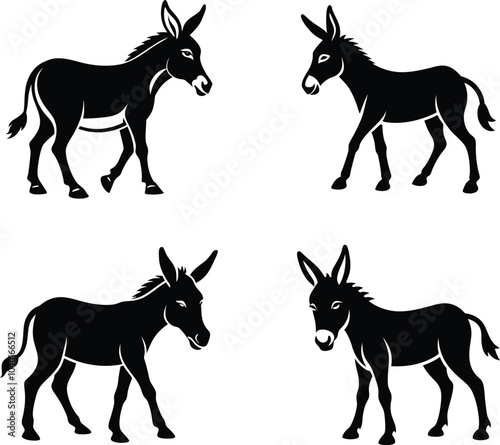 Donkey silhouettes vector illustration.
