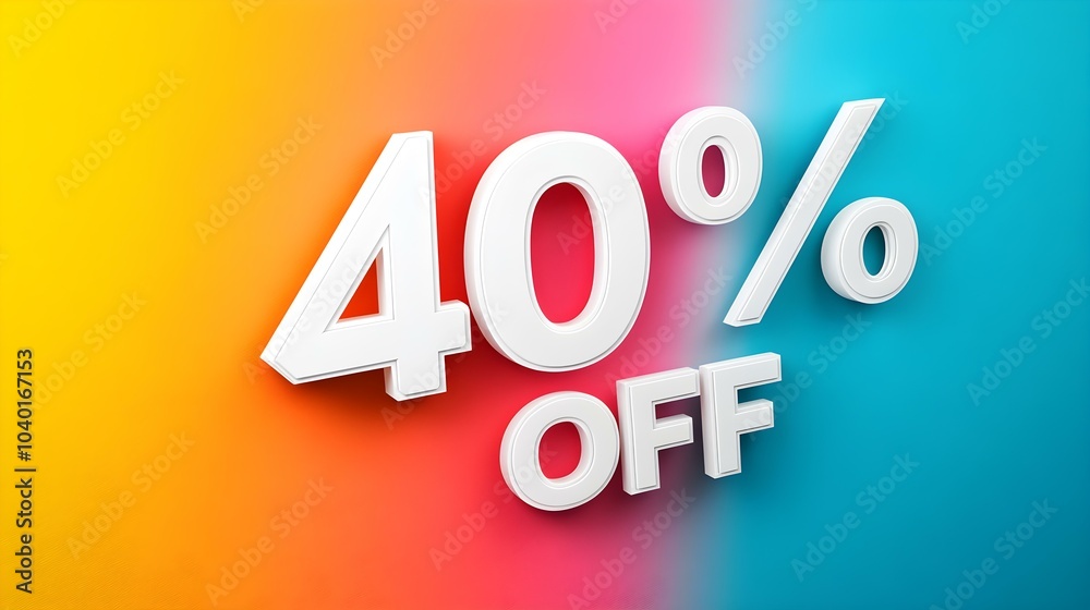 White '40% OFF' Promotional Sign on a Multicolor Background with Copy Space