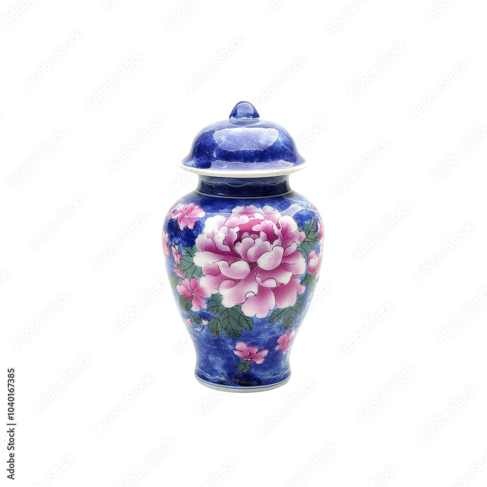 Blue and Pink Floral Chinese Porcelain Jar Blue and Pink Floral Chinese Porcelain Jar