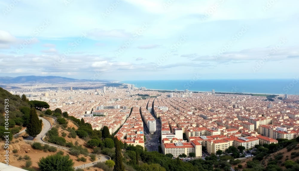Fototapeta premium Breathtaking cityscape view from atop a hill