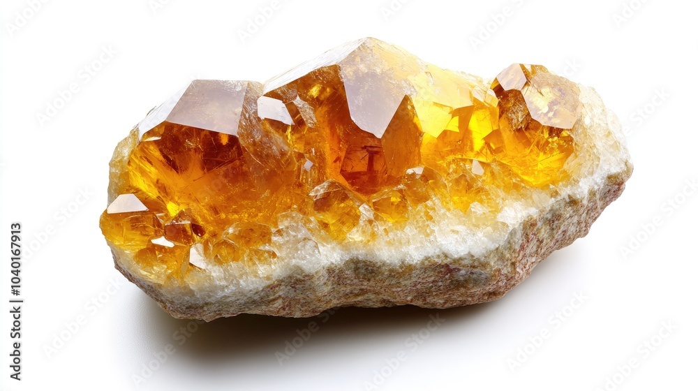 A stunning citrine gemstone with a radiant yellow-orange glow, isolated on a white background A stunning citrine gemstone with a radiant yellow-orange glow, isolated on a white background