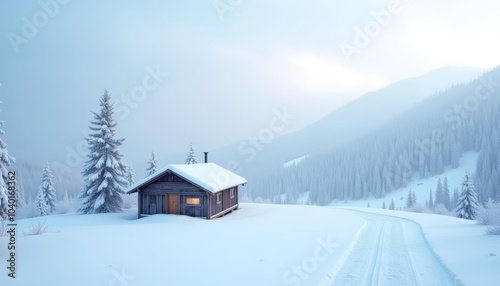  Snowy Solitude  A serene winter cabin in the mountains
