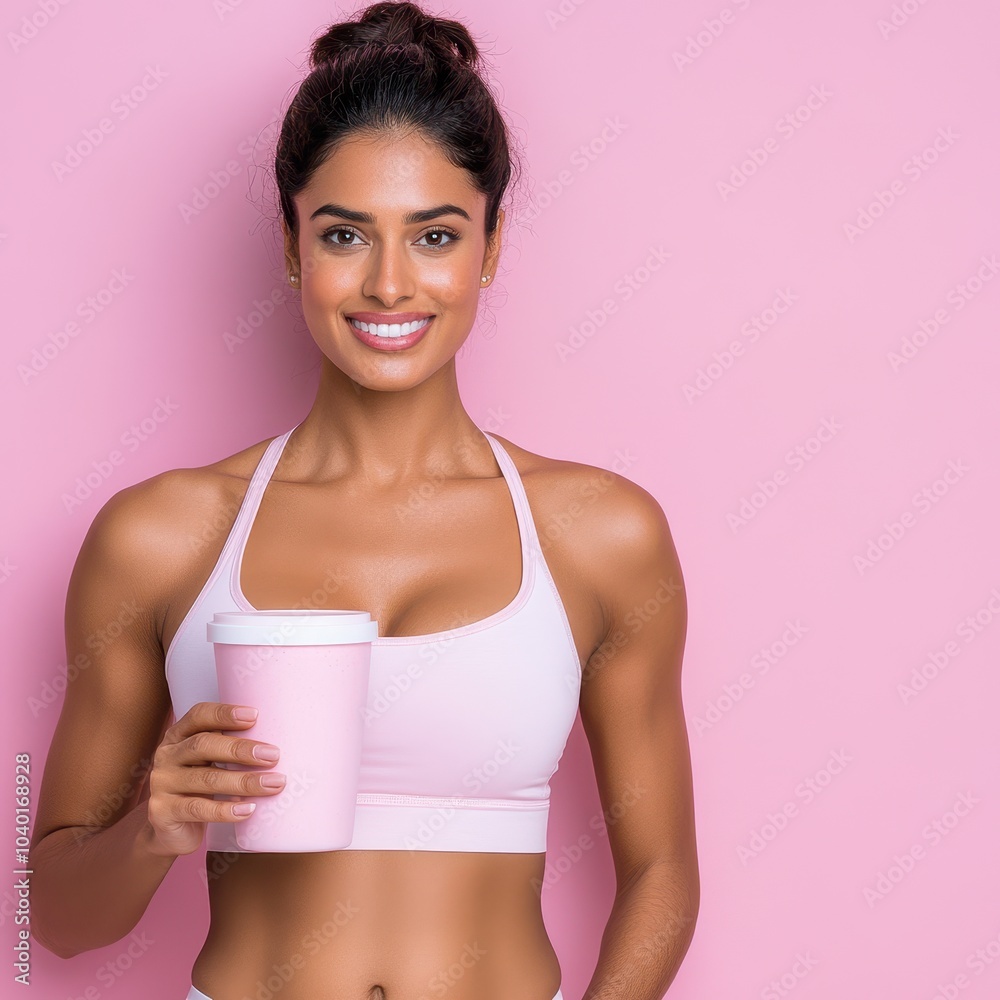 Beautiful Indian Woman Holding Smoothie in Portrait Style Beautiful Indian Woman Holding Smoothie in Portrait Style