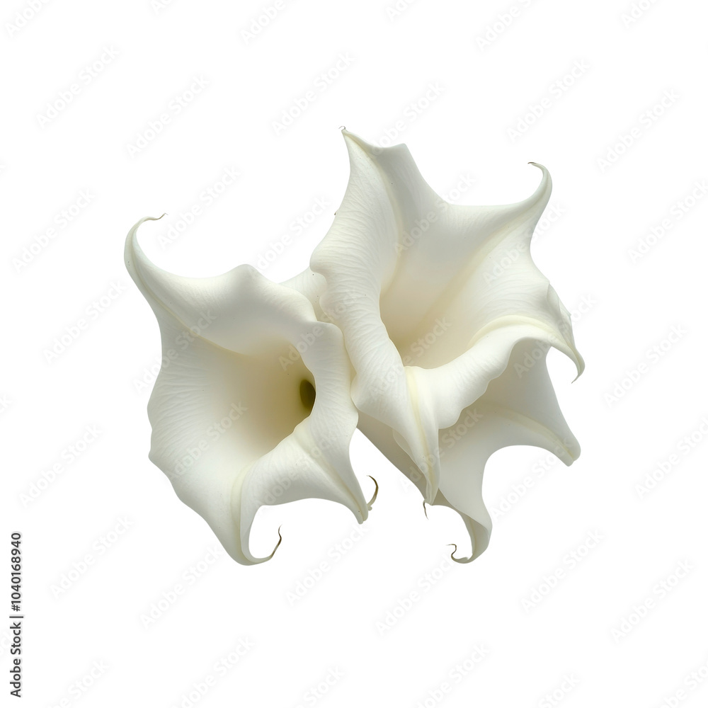 Two White Angel Trumpet Flowers Isolated on White Background Two White Angel Trumpet Flowers Isolated on White Background