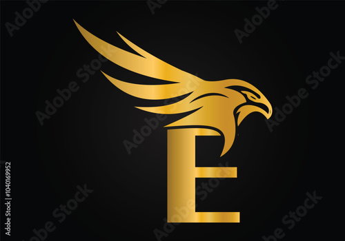 Initial E monogram letter alphabet with Eagle head symbol. Letter With Eagle Logo Design Vector Template photo