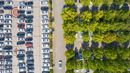 Aerial aerial view of the ecological parking lot