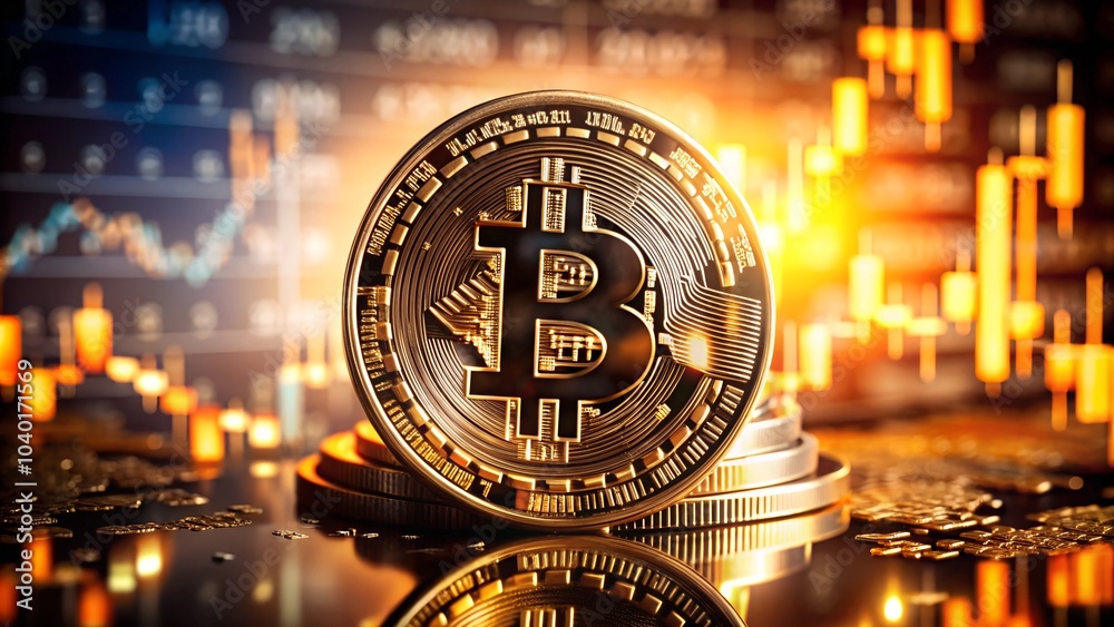 Fototapeta premium Bitcoin cryptocurrency gold coin on trading platform chart background