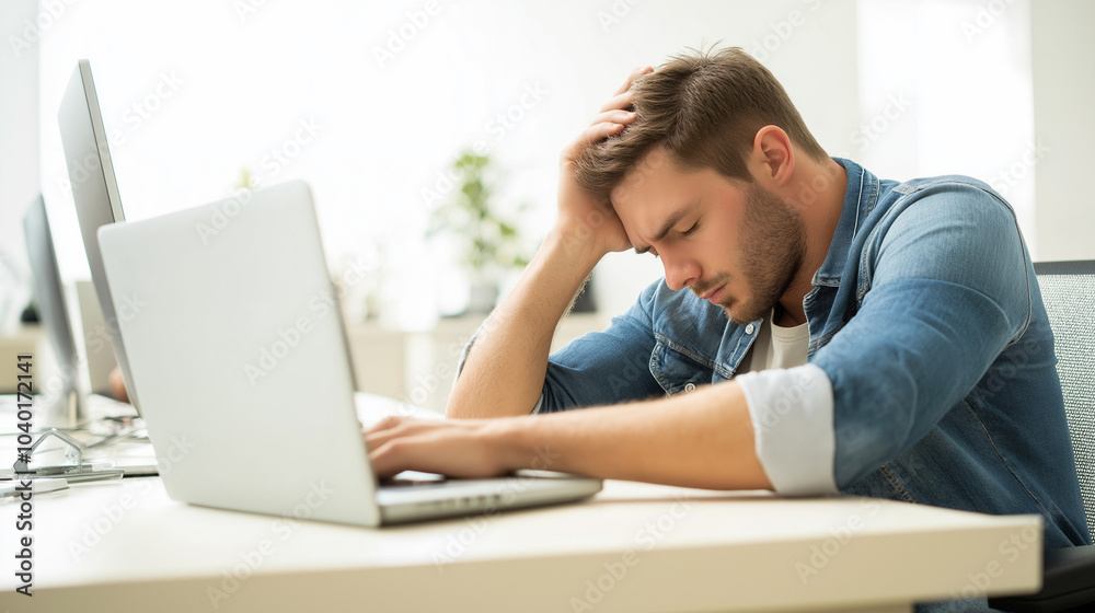 A tired, depressed man sleeping, napping on an office desk. lazy businessman, overworked, office syndrome, insomnia concept. A tired, depressed man sleeping, napping on an office desk. lazy businessman, overworked, office syndrome, insomnia concept.