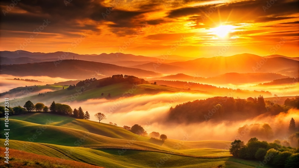 Fototapeta premium Orange Smokey Sunset Hill Artistic Abstract Background for Creative Projects