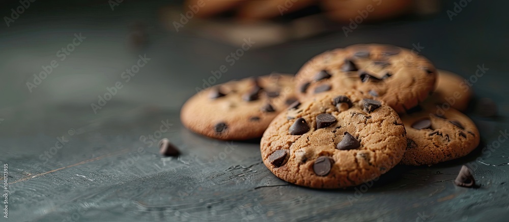 Chocolate chip cookies placed on a table for a copy space image Chocolate chip cookies placed on a table for a copy space image
