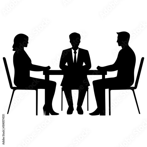 Two individuals engage in a discussion with a leader during a meeting around a table in a professional setting