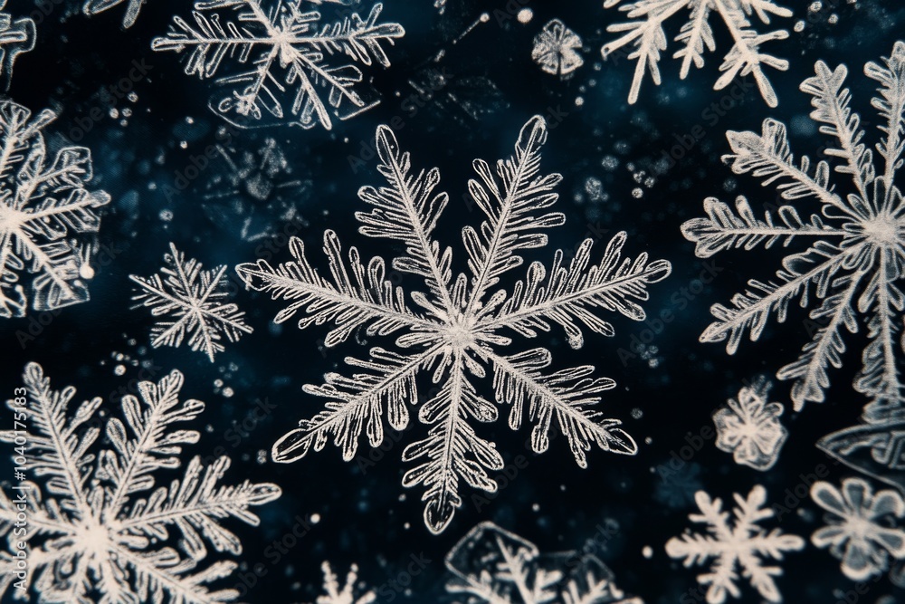 Intricate Snowflakes on Dark Background Intricate Snowflakes on Dark Background