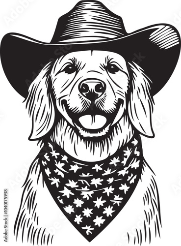 golden retriever dog with cowboy hat