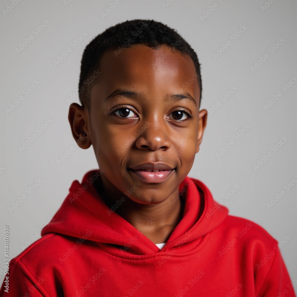 Portrayal of an African American youth wearing a red hoodie Portrayal of an African American youth wearing a red hoodie