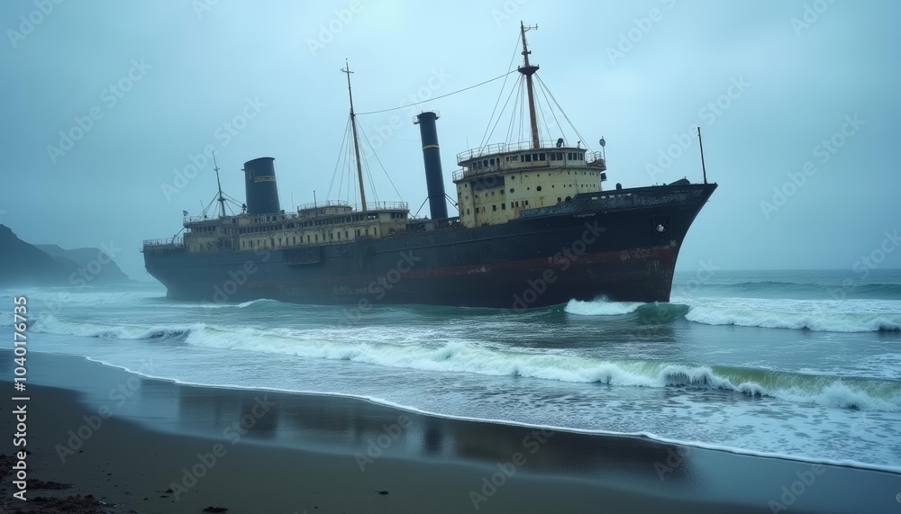 Abandoned shipwreck on a stormy sea Abandoned shipwreck on a stormy sea