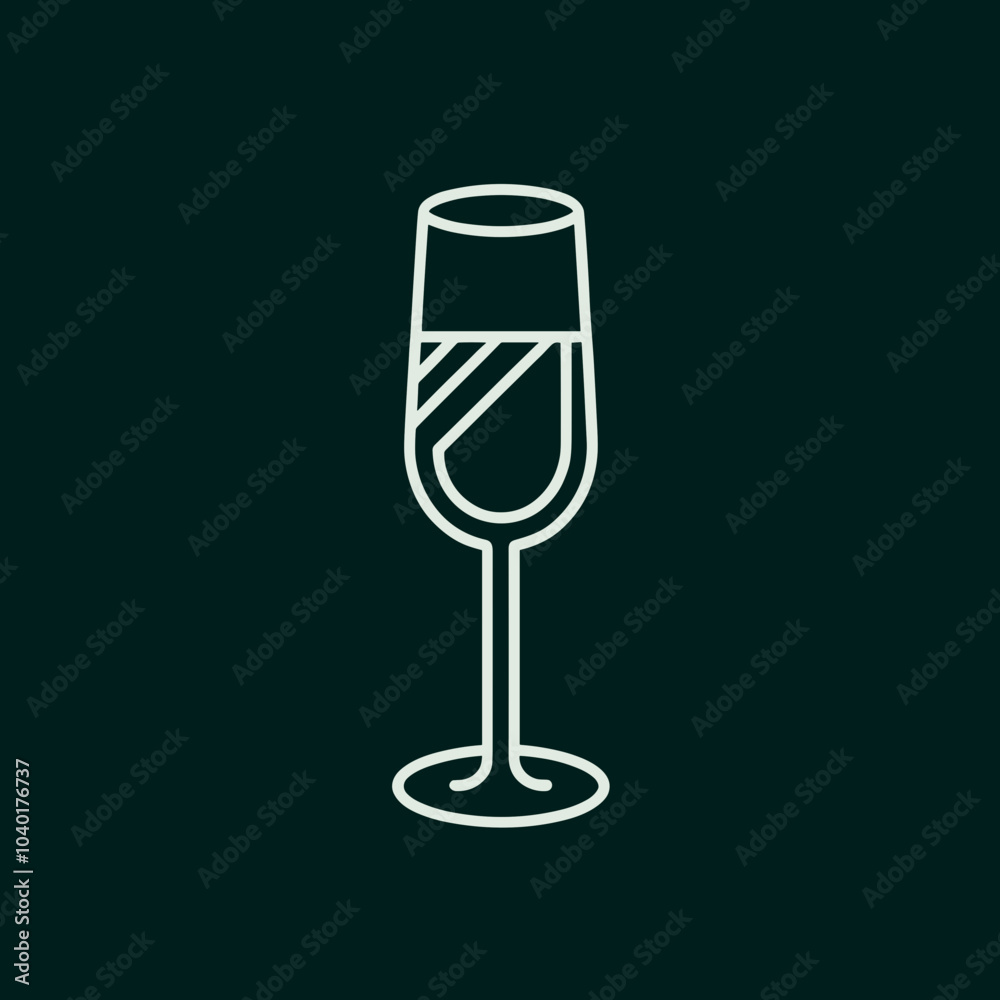 Elegant white champagne flute icon with liquid on dark green background Elegant white champagne flute icon with liquid on dark green background
