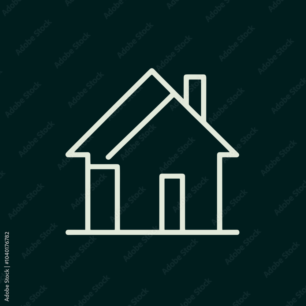 Simple white house icon with chimney on dark green background Simple white house icon with chimney on dark green background