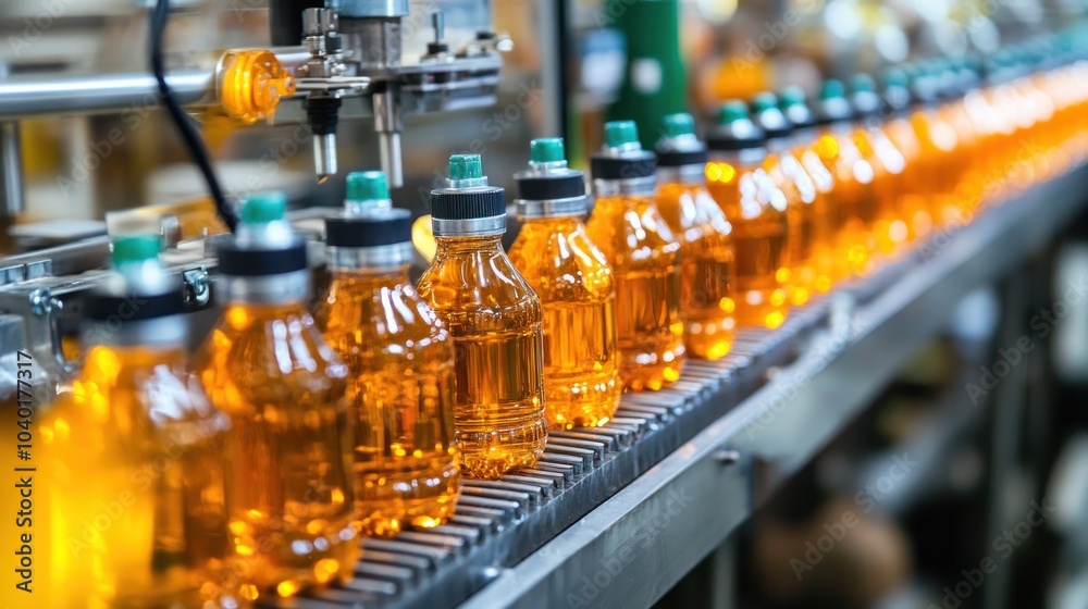 Bottles Moving on Conveyor Belt