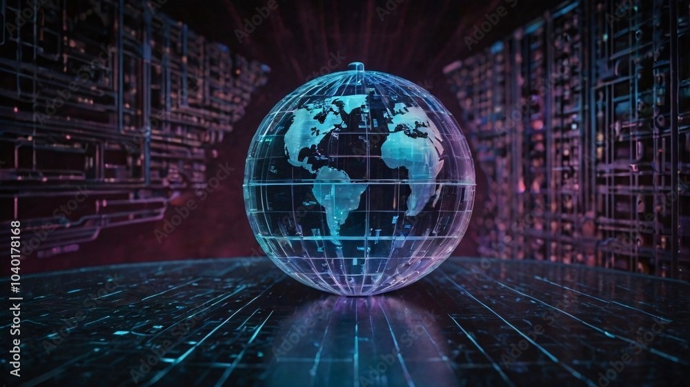 Glass Globe with World Map on a Digital Surface. Glass Globe with World Map on a Digital Surface.
