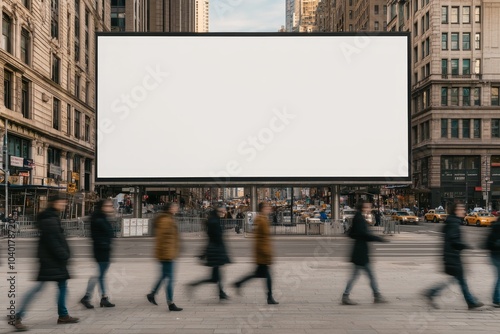 Urban Blank Billboard between City Buildings - Modern Minimalist Ad Space Concept in Busy Street