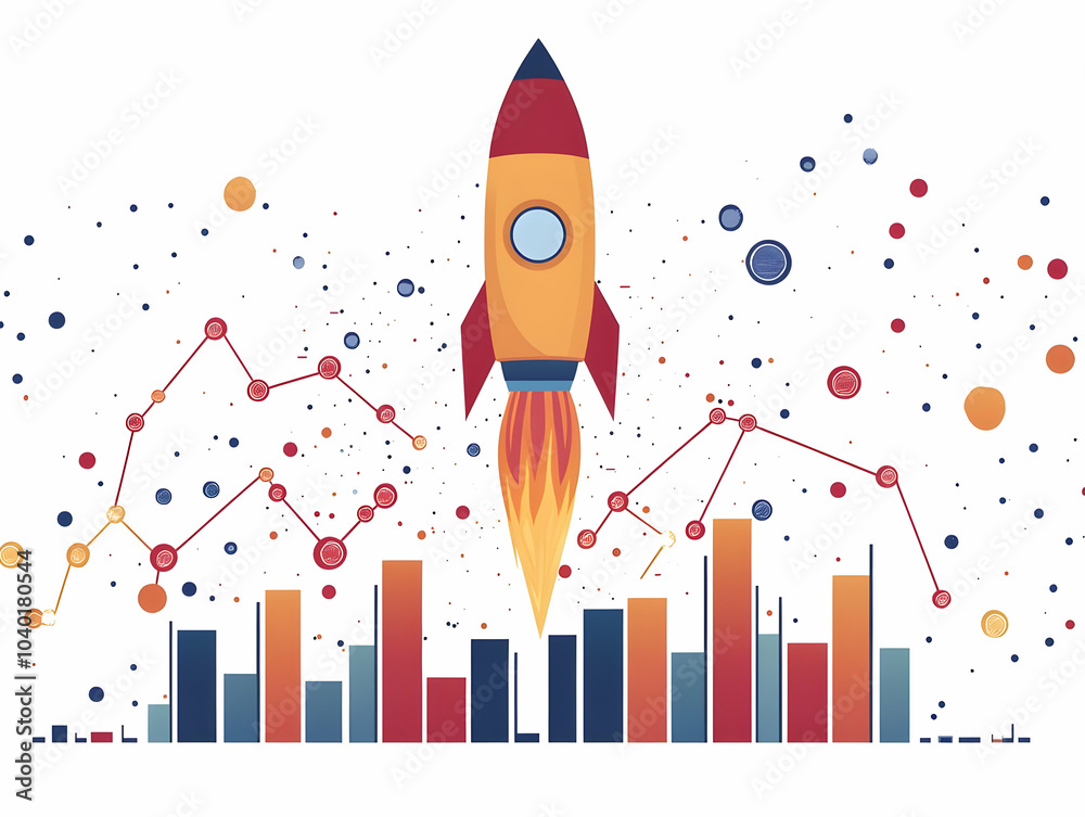 Flat Plain White Backdrop Rising Rocket Concept Tracking Shot Stylized Rocket Growth Graph Line Simple Flat Vector Illustration Smart Business Tone Extensive Copy Space Flat Plain White Backdrop Rising Rocket Concept Tracking Shot Stylized Rocket Growth Graph Line Simple Flat Vector Illustration Smart Business Tone Extensive Copy Space