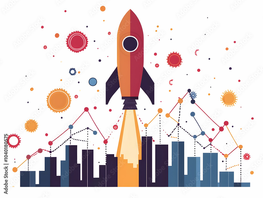 Flat White Backdrop Rocket Concept Tracking Shot Rising Stylized Rocket Graph Line Rapid Growth Simple Flat Vector Illustration Business Success Flat White Backdrop Rocket Concept Tracking Shot Rising Stylized Rocket Graph Line Rapid Growth Simple Flat Vector Illustration Business Success